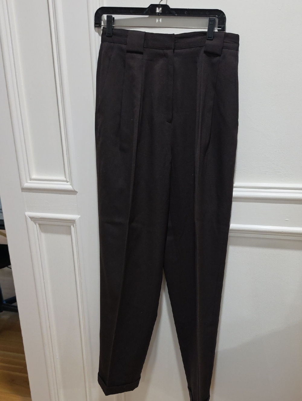Ladies Dark Brown Pleated Dress Pants.